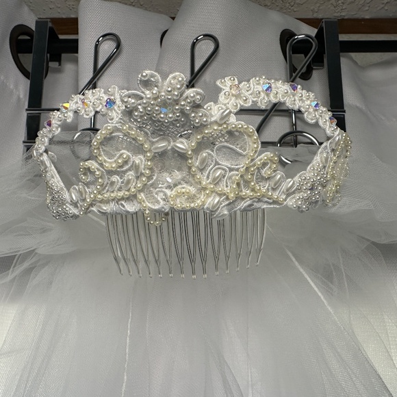 VINTAGE 1990s Mori Lee Wedding Dress Beaded Pearl Off Shoulder Bow 9' Train - S - Picture 13 of 16